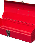 Hip Roof Portable Steel Tool Box Organizer For Home, Garage And Job Site, open red metal box with latch