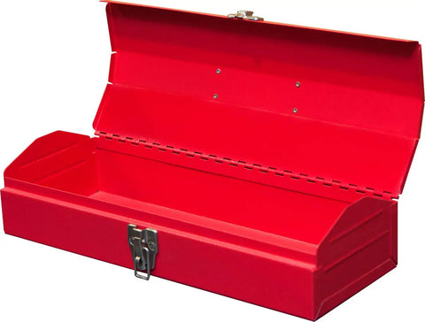 Hip Roof Portable Steel Tool Box Organizer For Home, Garage And Job Site, open red metal box with latch