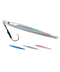 High Impact Saltwater Fishing Jigs For Speed Jigging With Barbed Hooks And Solid Lead Core Built For Rapid Drop Offshore Casting And Slick Rolling Action With Top Shelf Tackle Power In Shiny Silver, with hook and multi-colored options.