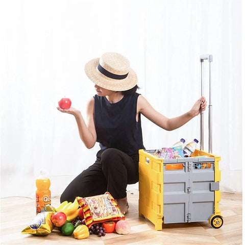 No Sweat Folding Shopping Cart With Four Durable Rolling Wheels And Adjustable Telescoping Handle Lightweight Portable Grocery Hauler For Easy Market Trips Luggage Lugging And Office Tool Transport