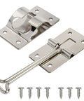 Heavy Duty 4 Inch RV Door Holder 304 Stainless Steel Camper Door Stop With Mounting Hardware and screws for secure installation.