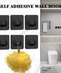 Heavy Duty Adhesive Wall Hooks For Hanging Towels Robes Keys And Clothes In Black 6 Pack Ideal For Bathroom Kitchen Storage No Drilling Mount With Sticky Backing