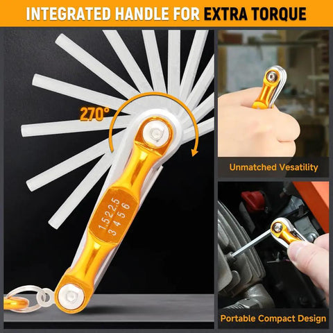Top Tier 14-Piece Folding Hex Key Set With Metric And Torx Bits, Heavy Duty CR-V Steel Tools For Bike Repair And Hard Core Mechanics Jobs That Never Bend Or Strip And Built Tough For The Garage. Folding hex key set with 270° handle and metric sizes visible