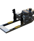 Heavy Duty 400 Pound Ladder Hoist With 28 Foot Reach, Lifan Motor Driven, Industrial Steel Rig, Non Slip Deck viewed from the side.