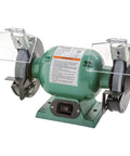 Pro Shop Grade Six Inch Bench Grinder Featuring 36 And 60 Grit Aluminum Oxide Wheels with toggle switch and safety shields.