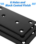 30 Pack 4x2 Inch Black Flat Mending Plates For Wood Repair Heavy Duty Stainless Steel Furniture Joint Connectors Includes Hardware showing 6 drilled holes.