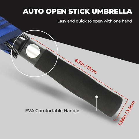 Heavy Duty Golf Umbrella With Windproof Vented Double Canopy And Swift Auto Open delivers a comfortable EVA handle and auto open mechanism.