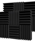 Thick Acoustic Foam Panels Knock Out Room Echoes With Badass Sound Absorption Ideal For Recording Studios And Bass Rooms, pack of 12 wedge design tiles.