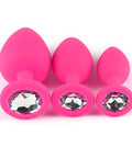 3 Piece Silicone Jeweled Anal Butt Plug Set With 3 Sizes Beginner Anal Trainer Kit For Men And Women Pink Smooth Comfort Fit