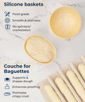 All-In-One Sourdough Starter Kit With Silicone Proofing Baskets And Jar, 9-Inch Round And 10-Inch Oval Banneton Baskets