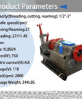 Heavy Duty Workhorse Electric Pipe Threader For 1/2 To 3 Inch Lines With Smart Oil System And 750W Copper Motor delivers threading specs and motor details.