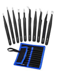 10 Piece ESD Safe Precision Tweezers Set Stainless Steel Anti Static Non Magnetic With Storage Bag For DIY Electronics Repair Jewelry Making And Laboratory Work, black