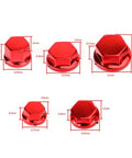 Red ABS Hex Socket Screw Cover Kit For Motorcycle Fairings And Frames, 30 Piece Assorted Set In M8 M10 M14 Sizes, High Gloss Finish, Rust Resistant Bolt Nut Caps To Spruce Up Your Ride., red ABS hex socket screw cover sizes