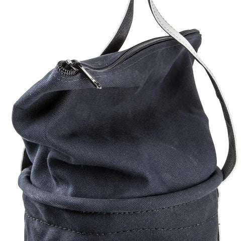 Close-up of Beefy Heavy Duty Canvas Tool Bucket with Zip Top Flame Resistant Closure, showcasing rugged material and zipper detail.