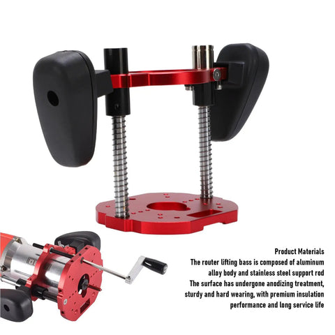 Level Up Your Woodworking Setup With This Heavy Duty Aluminum Router Lift Base Offering Butter Smooth Micrometer Control A Killer 40 Millimeter Stroke And Secure Clamping For Spot On Cuts Every Time, featuring a red anodized aluminum lift base.