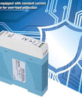 DIN Rail Power Supply 24W 24V 1A Industrial Grade With Full Range 85-264VAC Input For Automation Control Systems Durable Rugged Overload Protected And Plug And Play Mounting, blue metal unit