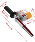 Heavy Duty Electric Belt Sander Doubles As A Handheld Angle Polisher With Knockout Copper Motor Low Vibes showing dimensions and design.