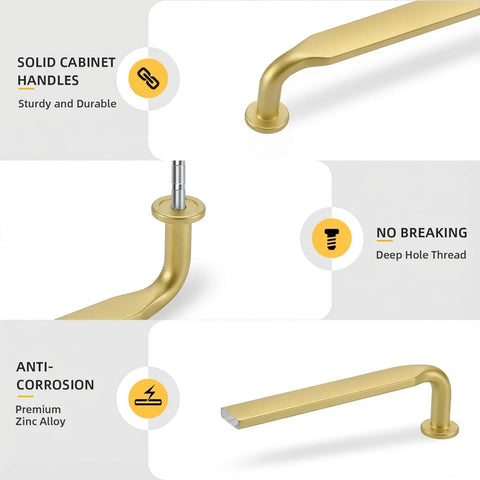 Brushed Brass Cabinet Pulls Seven And One Half Inch Ten Pack Zinc Alloy Solid Hardware features anti-corrosion premium build.