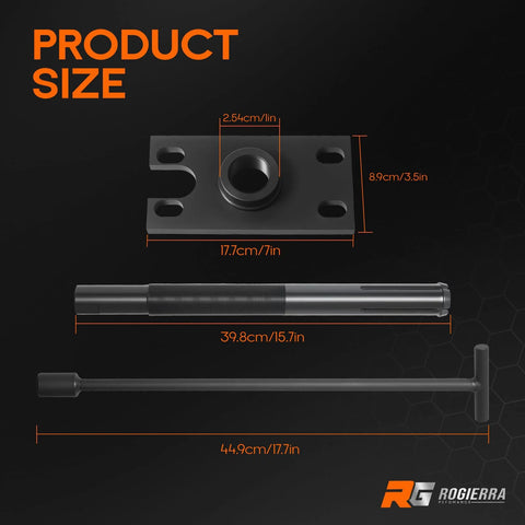 Diagram showing dimensions of the Gimbal Bearing Puller And Installer Tool Kit For Mercruiser Alpha 1 MR Bravo OMC And Volvo Marine.