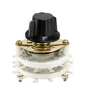 2 Pole 11 Throw 2 Deck Band Channel Rotary Switch Selector with black plastic knob, 24 pins, 6mm shaft, 9.7mm mount hole, front view