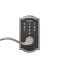 Touchscreen Keyless Entry Lever Lock For Front Door With Satin Nickel Finish Electronic Door Lock With Reversible Left Handed Lever No Key Required Entry Easy Install And Smart Security FE695CAM619ACC in nickel finish showing keypad and lever