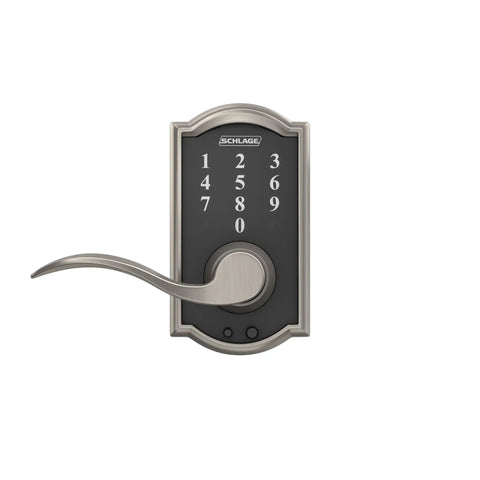 Touchscreen Keyless Entry Lever Lock For Front Door With Satin Nickel Finish Electronic Door Lock With Reversible Left Handed Lever No Key Required Entry Easy Install And Smart Security FE695CAM619ACC in nickel finish showing keypad and lever