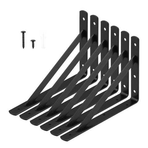 Heavy Duty Shelf Brackets 12 x 8 Inch Black Metal L Angle Brackets With Screws 10 Pack for Kitchen, Garage, and Storage