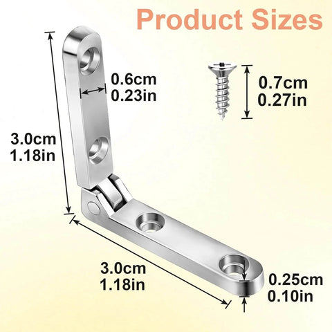 Heavy Duty 90 Degree Small Hinge Set For Wooden Boxes And Miniature Furniture Craft Projects Jewelry Cases Cabinets And Drawers Includes 20 Sets With Screws For Easy Installation, hinge dimensions labeled