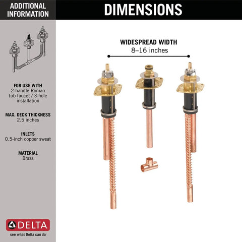 3-Hole Roman Tub Rough-In Kit With Above-Deck Tension And Self-Locating Base, Easy Above-Deck Tightening, Chrome Finish Components