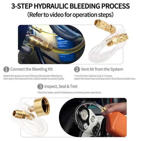 Hydraulic Steering Bleed Kit For Seastar Systems With Quick Connect Leak Proof Cap And Brass Fittings in use on boat
