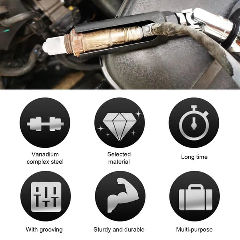 Oxygen Sensor Socket With Side Wire Cutout For Quick No Fuss O2 Sensor Removal And Installation, 1/2 Inch Drive By 7/8 Inch 6-Point Fit All Vehicles, Car Accessory Tool, 9mm Compatible installed view