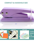 Purple heavy duty quarter inch hole puncher for paper and crafts, handheld single hole punch, lever action, see-through chip catcher
