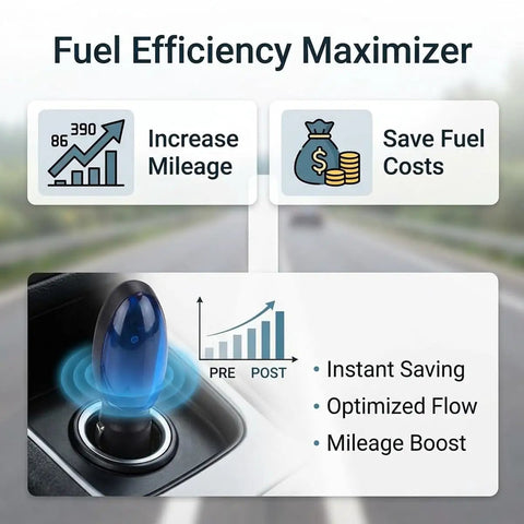 Fuel Sync Gas Saver Plug In Device For Cars And Trucks, instant savings icon and mileage boost graph