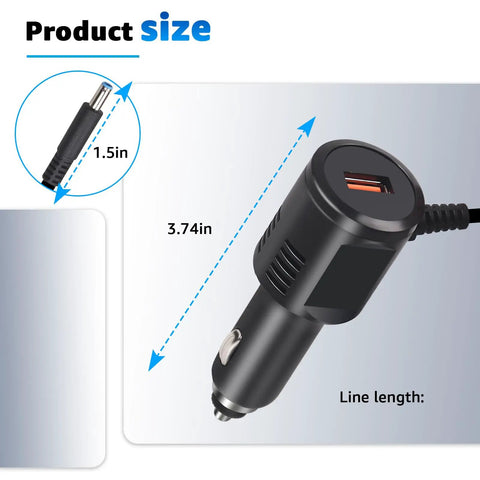 5V Car Charger With USB Port For Rand McNally GPS TND Tablet 85 740 750 And OverDryve 7 8 Pro RV Truck GPS Systems showing size with dimensions.