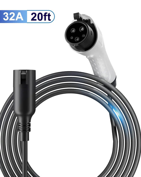 Heavy Duty J1772 EV Charging Extension Cord 21 Feet Of Sweet Reach 32 Amp Plug And Play Cable with black flexible wire.
