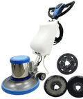 Pro Grade Heavy Duty 17 Inch Floor Polisher And Buffer Machine With 3 Gallon Tank 3 Brush Heads 175 RPM shown with accessories