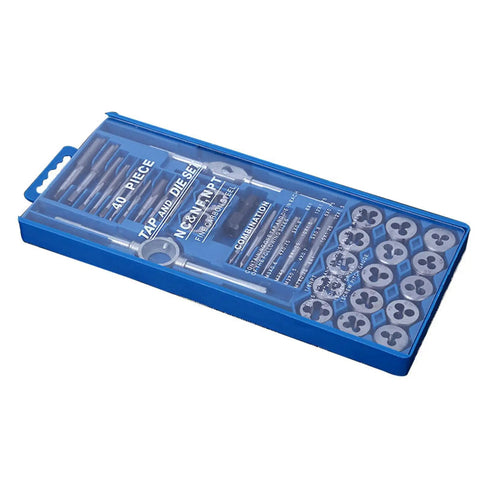 40 piece tap and die set in blue case, steel threading tools for metalworking and fine thread repair