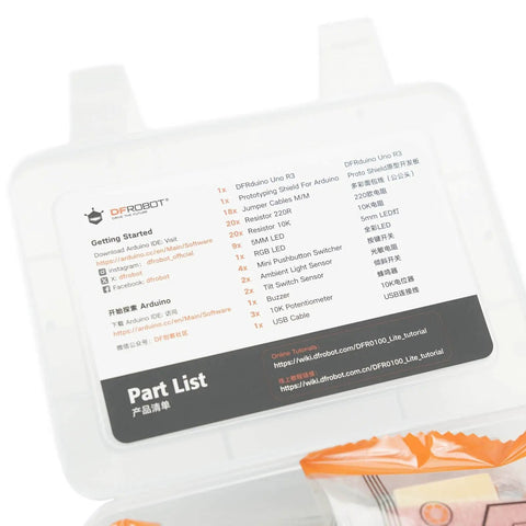 All In One Beginner Electronics Kit With UNO R3 Board For Arduino IDE Learners 83 Labeled Components Part List Visible