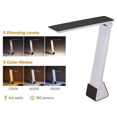 Rechargeable LED Desk Lamp With 3 Color Temperatures, Flip Open Head, Portable Battery Power For On The Go Lighting, Black
