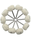 Wool Felt Mini Polishing Brush Wheel Set 60 Pieces 3 Millimeter Shaft Heads For Car Detailing Rotary Tools Drills And Pneumatic Polishers Get A Slick Consistent Finish displayed in a circular arrangement