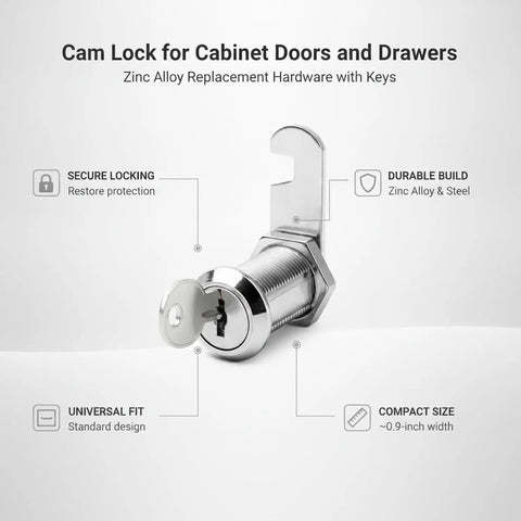 Cam Lock For Cabinets And Drawers, Quick Install Zinc Alloy Security Lock With Keys, Durable Replacement Hardware That Keeps Cabinet Doors And Drawers Secure And Private, 1 Pack
