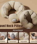 Travel Inflatable Neck Pillow With Five Dimensional Support shown in Clouds Beige, highlighting adjustability and comfort.