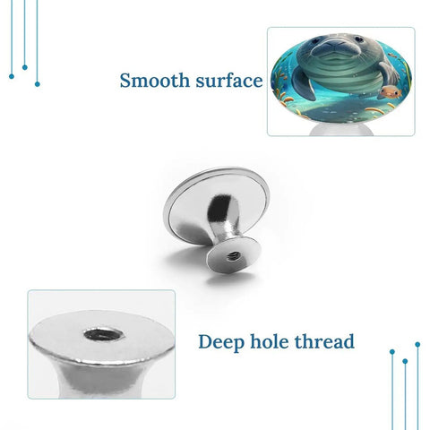 Dope Manatee Themed Cabinet Knobs Two Pack Stainless Steel Round Drawer Pulls with smooth surface and deep hole thread