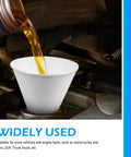 50 Pack Disposable Paper Oil Funnels for Cars and Home, 6oz Engine Oil Funnels in use pouring oil into car engine