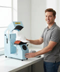 Electric Hat Press Machine 2 In 1 Cap Heat Transfer Printer With Automatic Features and Power Compatibility Tailored Results for Workshops, man operating with white cap.