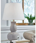 23 Inch Modern Glazed Ceramic Curved Table Lamp With White Empire Shade Gray A Cool Desk Light For Living Room Bedroom Nightstand