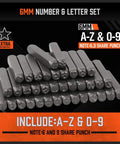 6mm A-Z and 0-9 metal stamp set with star symbol for jewelry and DIY projects, featuring space-saving layout for easy use.