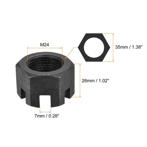 Pick Up This Sick Heavy Duty M24 X 2mm Hex Slotted Castle Nut Crafted From Solid Carbon Steel Grade 4 8 In Deep Matte Black Finish For Quick Fixes And Smooth Builds That Are Legit Dope And Ready To Roll On Any Rig You Got