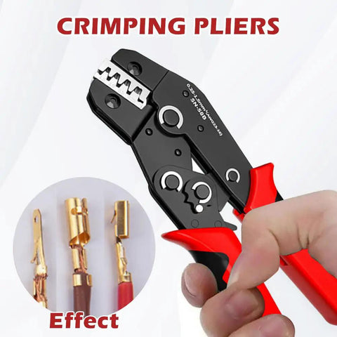 No Sweat Ratcheting Wire Crimping Tool With Auto Release Handle And Chrome Moly Jaws for crimping open barrel terminals.