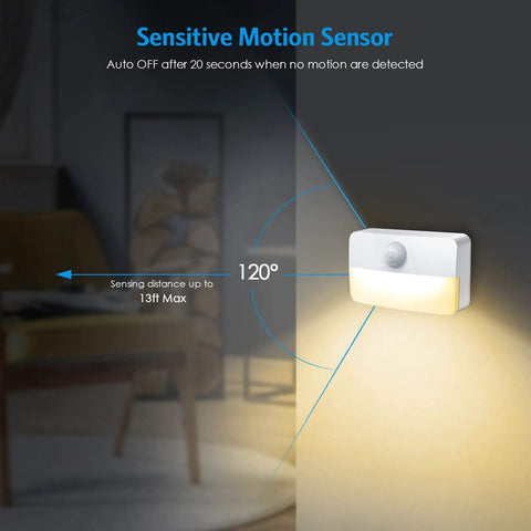4 Pack Mini Motion Sensor Stair Lights Battery Powered Cordless LED Night Lights No Wires Easy Install 40 Lumens 3000K For Stairs Hallways Bathrooms Kitchens Cabinets Auto On When Motion Detected Up To 16 Feet